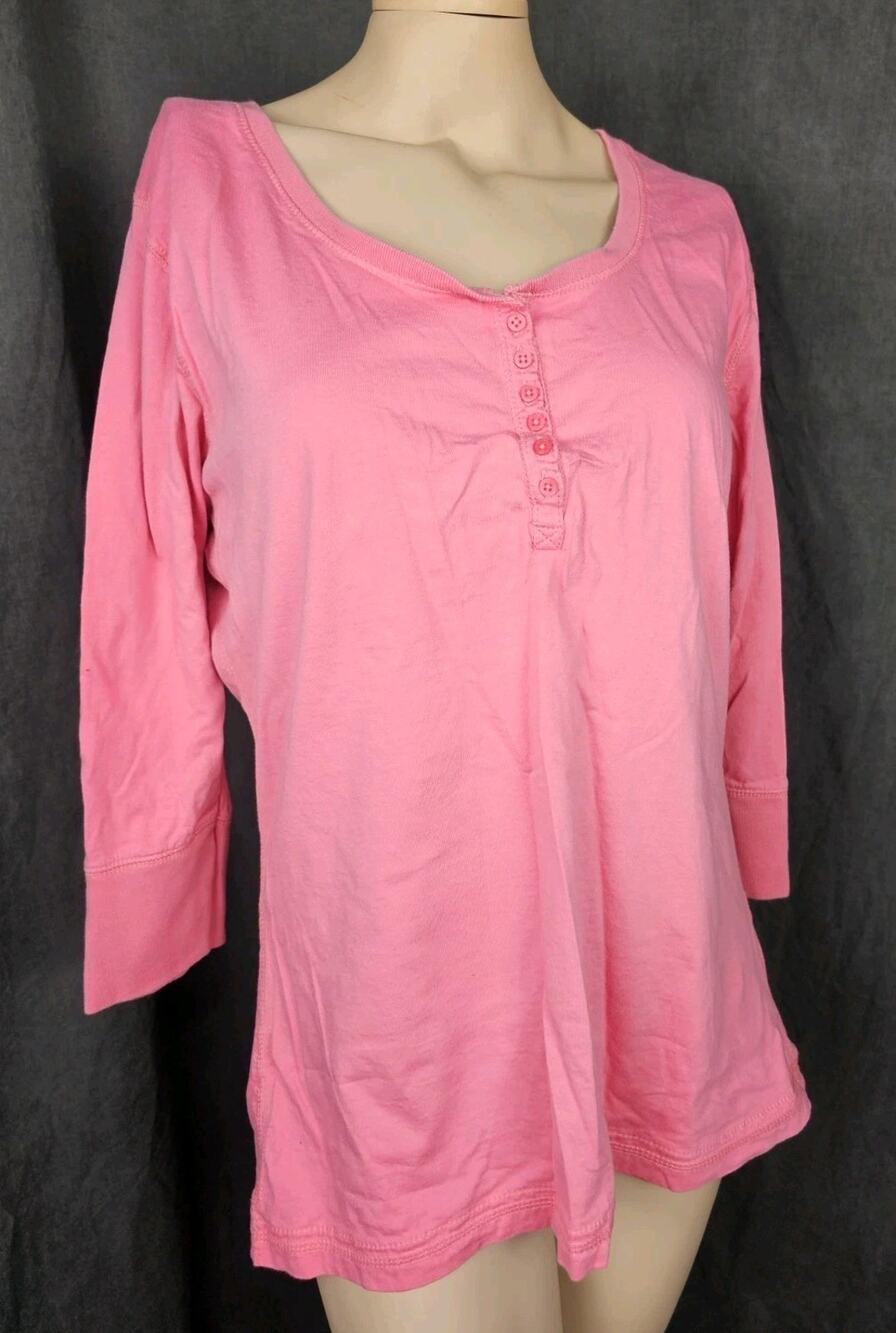 District Threads Henley Shirt Women 3XL Plus Size 3/4 Sleeve Button Scoop Top